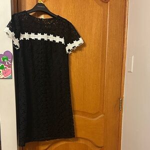 Adrianna Papell Black Dress with White Lace Detail